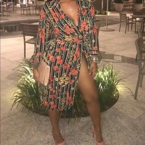 Zara Womens Striped Floral Wrap Dress Size XS Red & Black #7137.